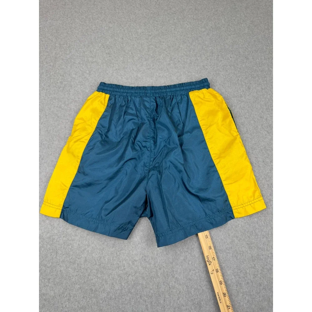 Fila Vintage Mens Teal Yellow Colorblock Nylon Athletic Gym Shorts Size Medium